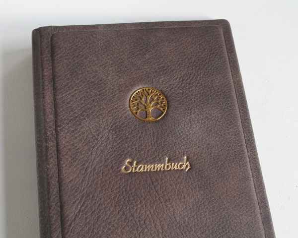 Stammbuch "Goldene Lebensbaum" aus braunem Büffelleder, DIN A5